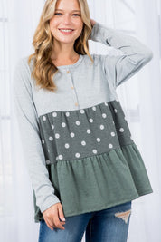 Women's Casual Colorblock Polka Dot Top