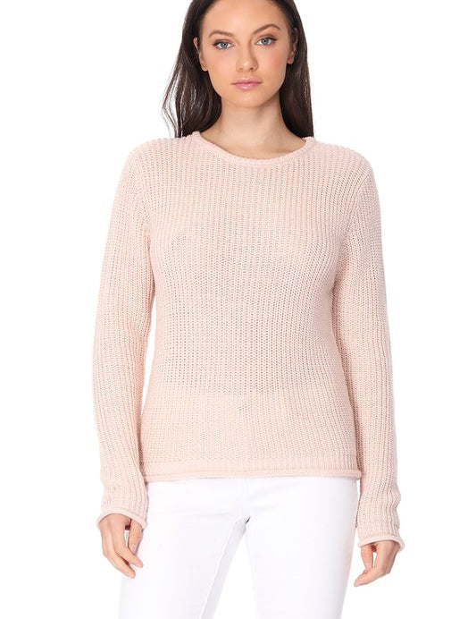 Women's Lightweight Waffle Knit Long Sleeve Sweater Top