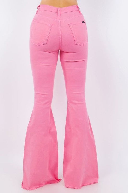 Women's Pink Bell Bottom Jeans with Stretch Denim