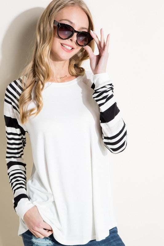 Women's Casual Plus Long Sleeve Stripe Mixed Top