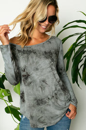 Women's Tie Dye One Shoulder Long Sleeve Plus Top