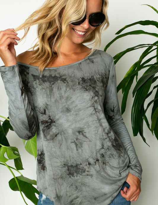 Women's Tie Dye One Shoulder Long Sleeve Plus Top