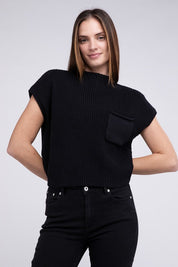 Women's Cropped Mock Neck Short Sleeve Sweater