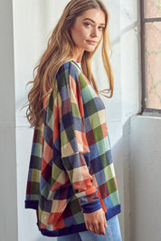 Women's Oversized Plaid Buttondown Cardigan