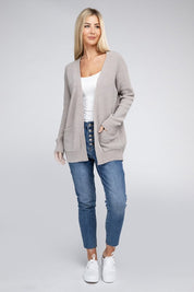 Women's Relaxed Melange Open Front Sweater Cardigan