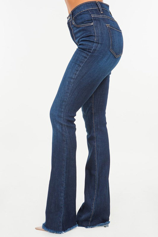 Women's High Rise Boot Cut Jeans with Frayed Hem