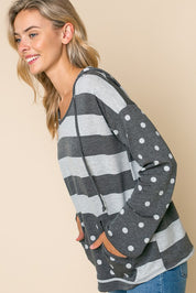 Women's Polka Dot Stripe Mix Sweatshirts