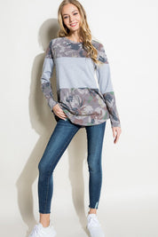 Women's Relaxed Floral Mixed Terry Tunic Top