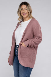 Plus Size Oversized Waffle Open Cardigan Sweater