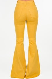 Women's High Rise Mustard Bell Bottom Jeans