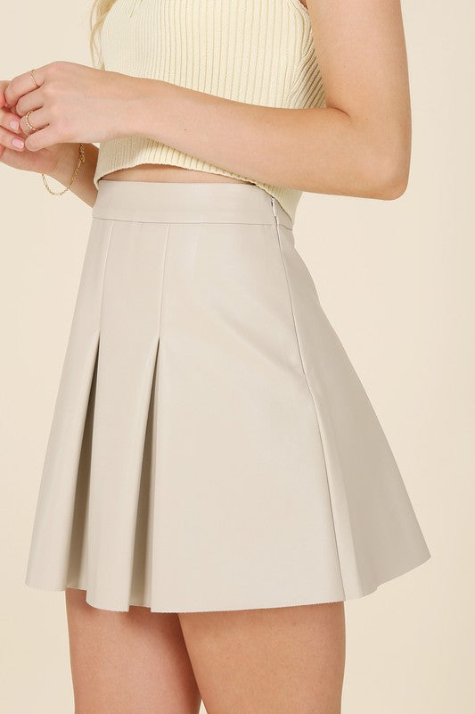 Vegan leather pleated mini skirt