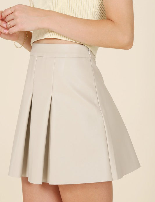 Vegan leather pleated mini skirt