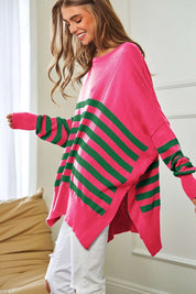 Women's Loose Fit Multi-Striped Elbow Patch Sweater Top