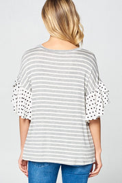 Women's Polka Dot Ruffle Sleeve Top