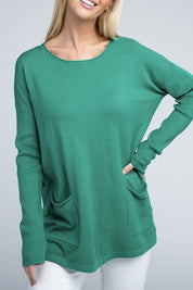 Women's Relaxed Viscose Sweater with Front Pockets