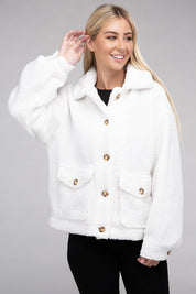 Women's Relaxed Fit Cozy Sherpa Button-Front Jacket