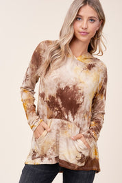 Women's Casual Tie Dye Print Hoodie with Front Pocket