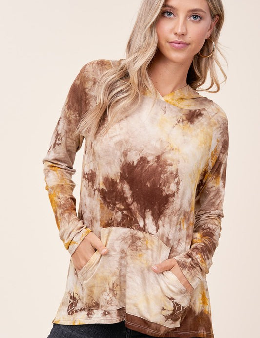 Women's Casual Tie Dye Print Hoodie with Front Pocket