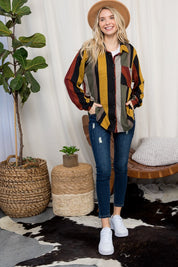 Women's Oversized Cozy Stripe Flannel Shacket