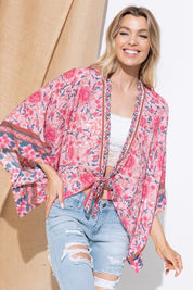 Women's Casual Squared Open Kimono Cardigan with Tie