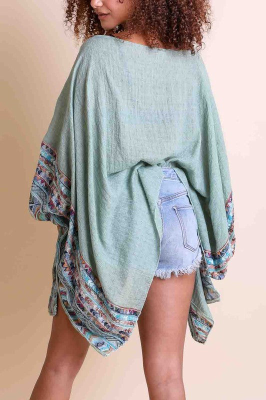 Women's Casual Geometric Embroidered Sleeve Kimono