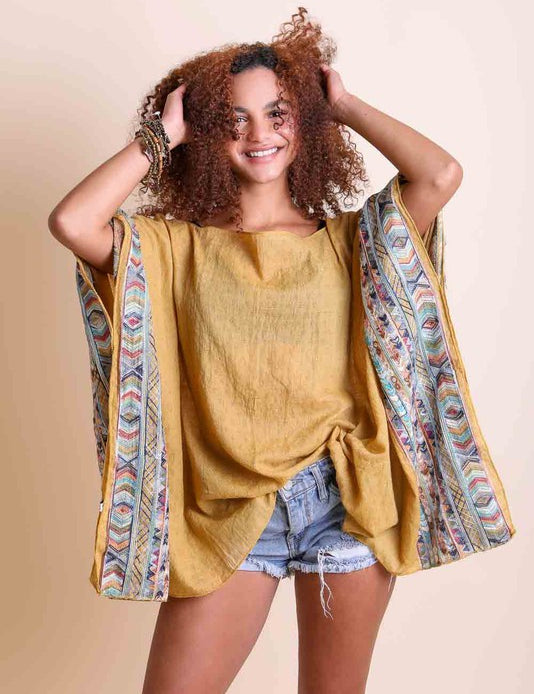 Women's Casual Geometric Embroidered Sleeve Kimono