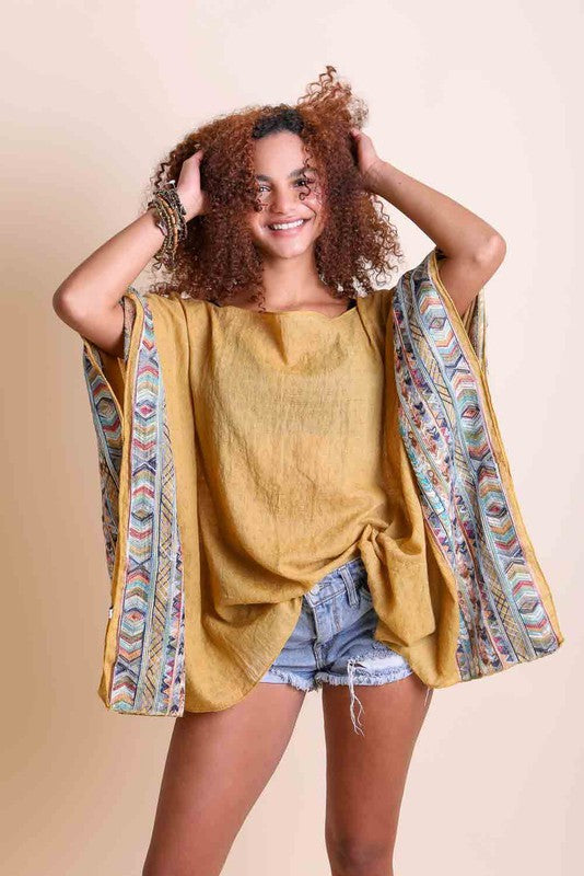 Women's Casual Geometric Embroidered Sleeve Kimono