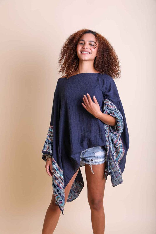 Women's Casual Geometric Embroidered Sleeve Kimono