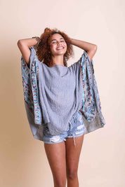 Women's Casual Geometric Embroidered Sleeve Kimono