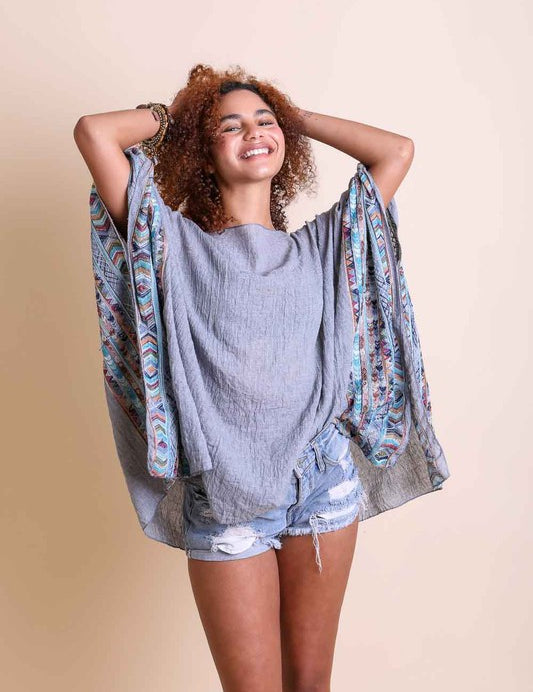 Women's Casual Geometric Embroidered Sleeve Kimono