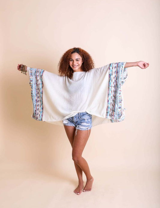 Women's Casual Geometric Embroidered Sleeve Kimono