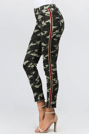 CAMOUFLAGE SKINNY PANTS WITH VELVET SIDE TAPE