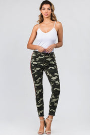 CAMOUFLAGE SKINNY PANTS WITH VELVET SIDE TAPE