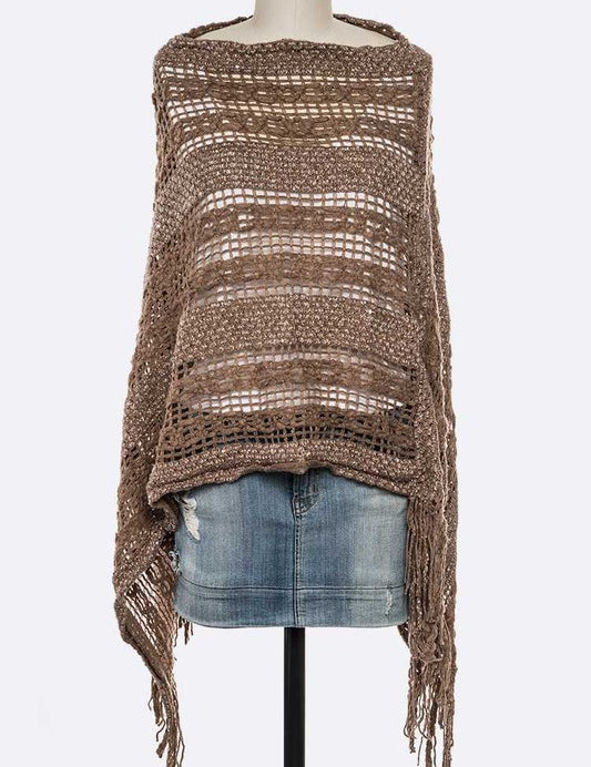 Women's Loose Knit Fringe Poncho