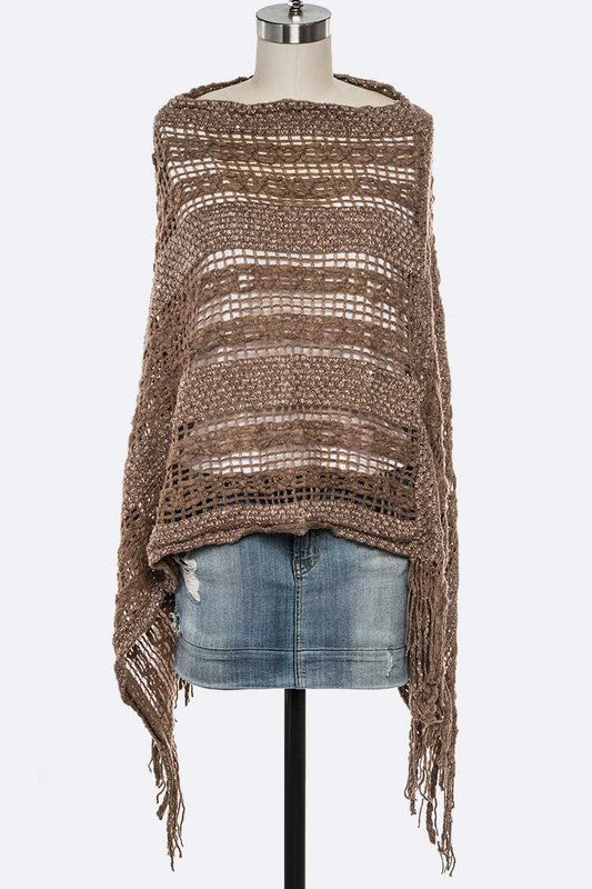 Women's Loose Knit Fringe Poncho