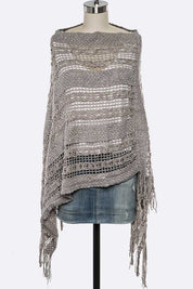 Women's Loose Knit Fringe Poncho