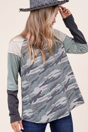 Women's Camouflage Color Block Long Sleeve Top