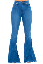 Women's High Rise Bell Bottom Jeans in Medium Blue