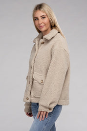 Women's Relaxed Fit Cozy Sherpa Button-Front Jacket