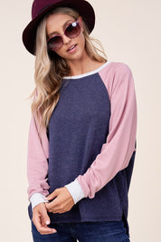 Women's Loose Fit Color Block Terry Sweatshirt