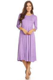 Women's A-Line Jersey Knit Dress with 3/4 Sleeves