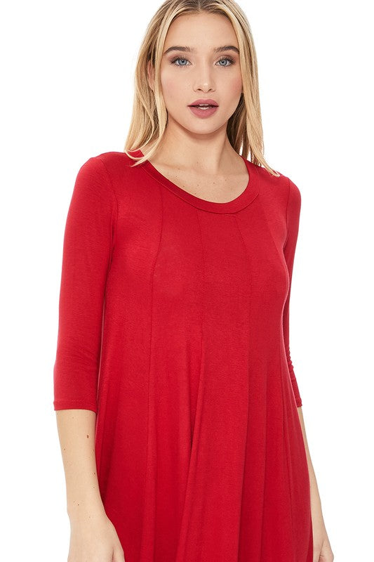 Women's A-Line Jersey Knit Dress with 3/4 Sleeves