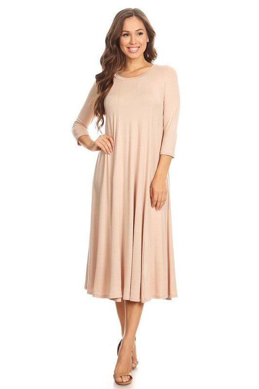 Women's A-Line Jersey Knit Dress with 3/4 Sleeves