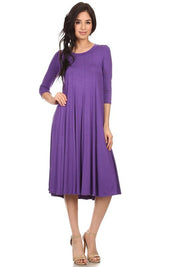 Women's A-Line Jersey Knit Dress with 3/4 Sleeves