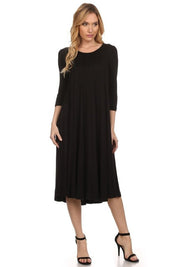 Women's A-Line Jersey Knit Dress with 3/4 Sleeves