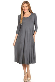 Women's A-Line Jersey Knit Dress with 3/4 Sleeves