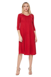 Women's A-Line Jersey Knit Dress with 3/4 Sleeves