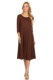 Women's A-Line Jersey Knit Dress with 3/4 Sleeves