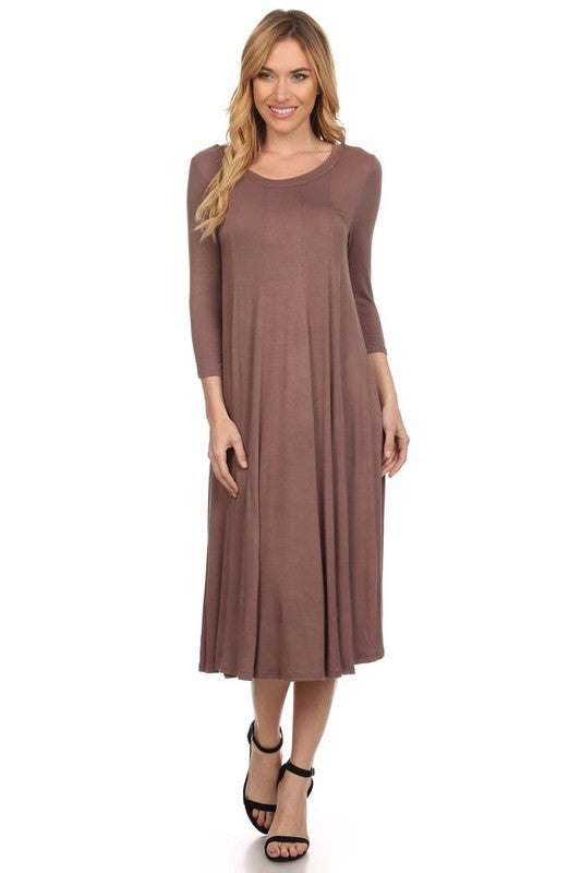 Women's A-Line Jersey Knit Dress with 3/4 Sleeves