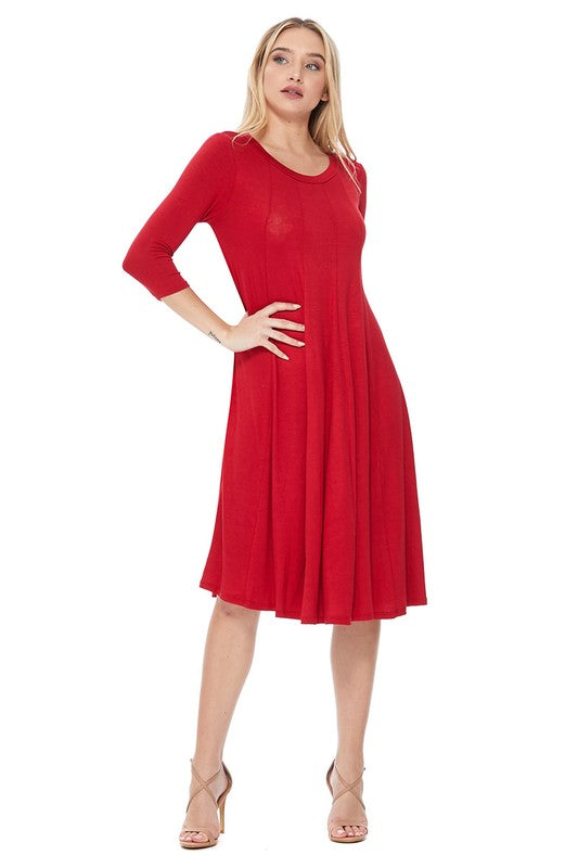 Women's A-Line Jersey Knit Dress with 3/4 Sleeves